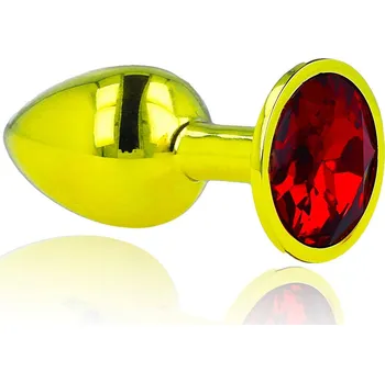 LOLO nerezový zlatý anální kolík červeným diamantem - průměr 3 cm