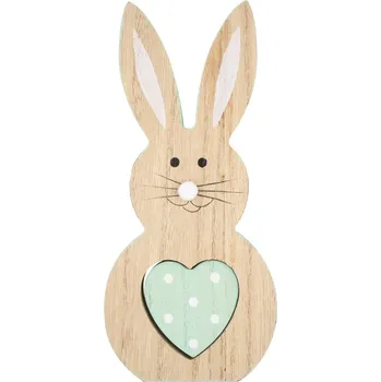 Velikonoční dekorace Anděl Přerov Zajíc dřevěný na postavení s mentolovým srdcem 16 cm