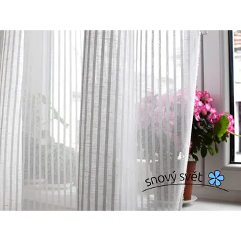 Snový svět Lněné pruhy bílá záclonová - 50% len