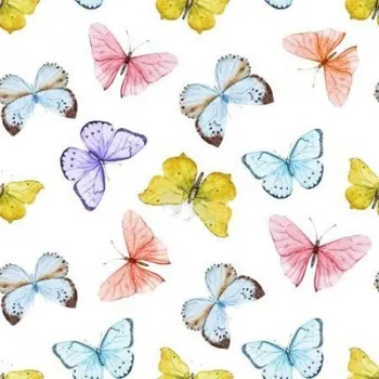 Funkční tričkovina, šatovka, úplet LINDA, barevní motýli, látka, metráž