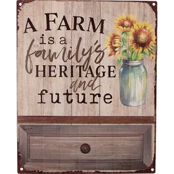 Plechová cedule Hnědá antik nástěnná kovová cedule se slunečnicemi Farm is... - 20*1*25 cm