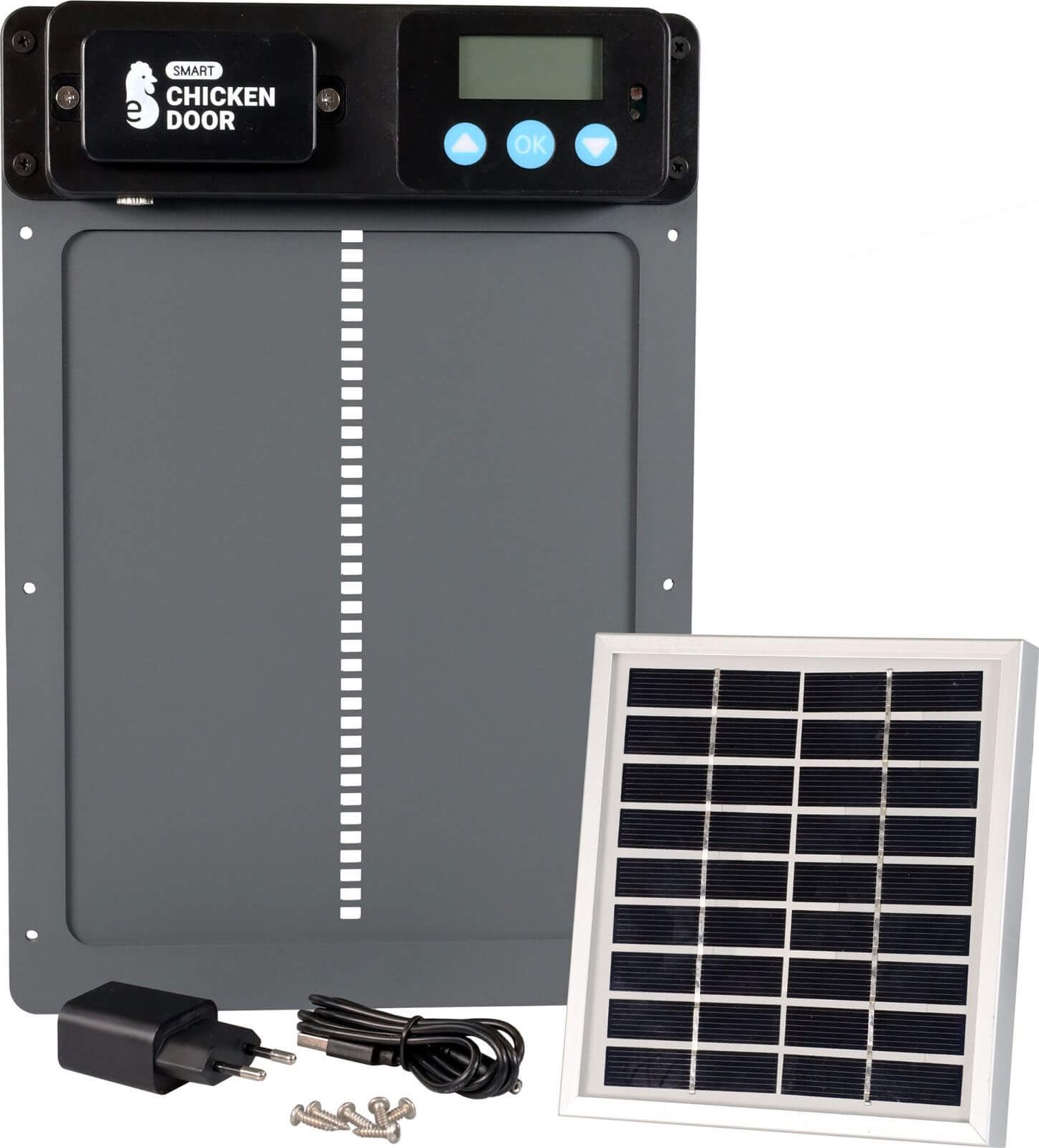 Automatická dvířka do kurníku, na adaptér 230 V + solární panel