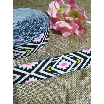 Textilní guma Šlová pruženka s potiskem šíře 25 mm bílo černá