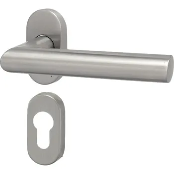 Dveřní kování Dveřní kování METAL TUBE MT 11 s oválnou rozetou (Dveřní klika METAL TUBE MT 11 s oválnou rozetou, z nerez oceli DIN 1.4301, s matným povrchem, vhodná pro interiér i exteriér, pro dozický (obyčejný), cylindrický (fab) zámek,nebo s uzamykací páčkou wc)