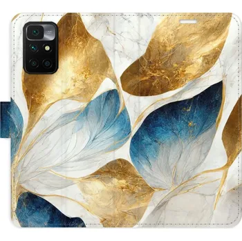 Pouzdro na mobilní telefon Flipové pouzdro iSaprio - GoldBlue Leaves - Xiaomi Redmi 10