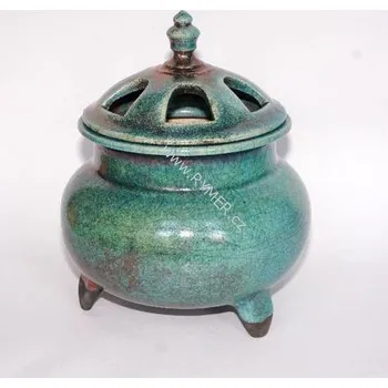 Aroma lampa Kadidelnice keramická, RAKU s pokličkou I./tyrkysová