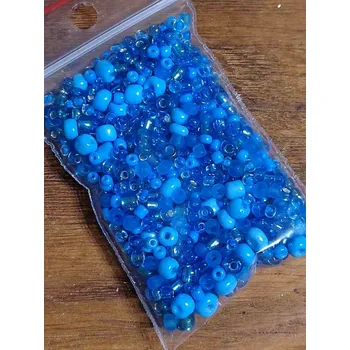 Korálek Rokajl mix velikostí 20 g odstíny modré