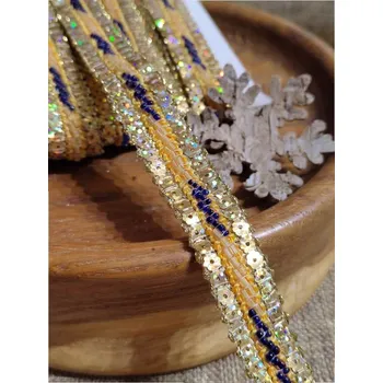 Korálek Flitrový prýmek s korálky a lurexem šíře 17 mm barva zlatá