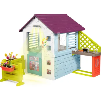 Dětská kuchyňka Domeček Frozen Disney Playhouse Smoby s kuchyňkou a plotem pod světlem