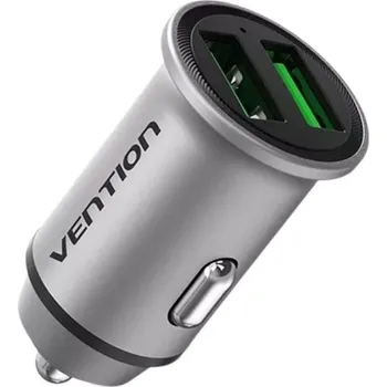Mobilní telefon Nabíječka do auta Vention Two-Port USB A+A (18W/18W) Car Charger Gray Mini Style Aluminium Alloy Type