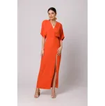 Maxi kimono šaty s rozparkem K163 MAKEOVER Barva: Korálová, Velikost: 2XL