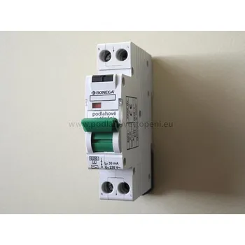 Proudový chránič BONEGA Jednomodulový proudový chránič 30mA s jističem 16A, podlahové vytápění do 3000W