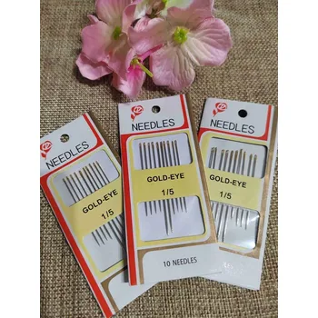 Jehly šicí ostré, zlatá ucha 10 ks