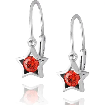 Náušnice Dětské stříbrné náušnice - hvězdičky s červeným zirkonem