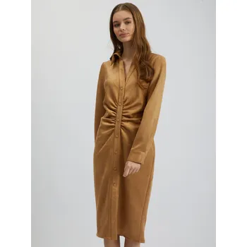 Dámské šaty Orsay Hnědé dámské pouzdrové šaty v semišové úpravě - Dámské Orsay hnědá 2247011