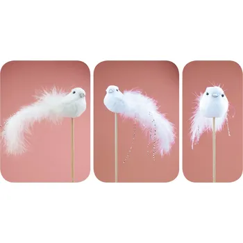 Vánoce Ptáček plyšový 12 cm + špejle, bílý 18049