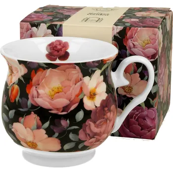 DUO Gifts DG - Porcelánový retro hrnek SPRING ROSES BLACK v dárkové krabičce - 500 ml
