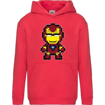 Chlapecká mikina detska_mikina_klokanka_potisk_pixel_Iron_Man Barva: Red - červená, velikost: 152