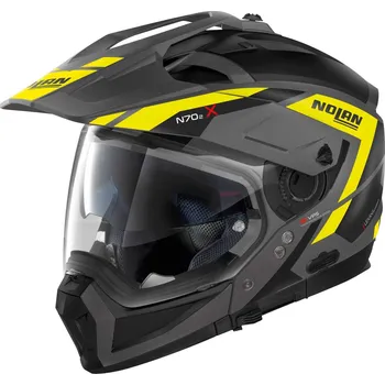 Helma na motorku Recenze Nolan N70-2X Grandes Alpes flat černá/šedá/žlutá S