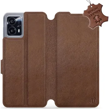 Pouzdro na mobilní telefon Kožené flip pouzdro Mobiwear - Motorola Moto G13 - Hnědé (Kožené knížkové pouzdro, obal, kryt na mobil Motorola Moto G13, Hnědé, materiál Genuine Leather, ochrana 360°, stojánek, silikonová vanička, magnetické zavírání)