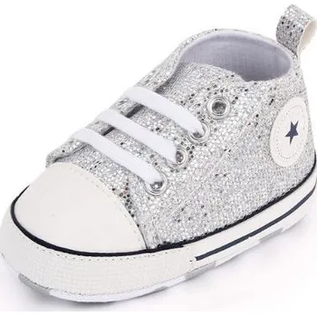 Dětská móda Lesklé capáčky "plátěné sneakersky" Barva: Stříbrná, Stélka: 11 cm (0-6m)