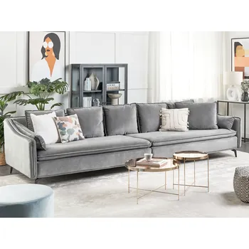 Pohovka Pohovka světle šedá sametová 4místná polštáře moderní glamour styl obývací pokoj Beliani