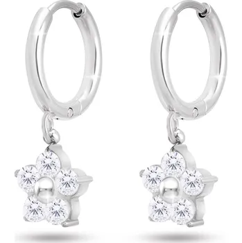 Náušnice biju Náušnice z chirurgické oceli kroužek, visací květina s čirými zirkony 1002706