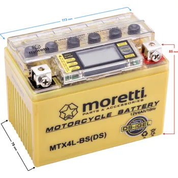 Motobaterie Bezúdržbová gelová baterie Moretti MTX4L-BS, 12V 4Ah s měřičem napětí