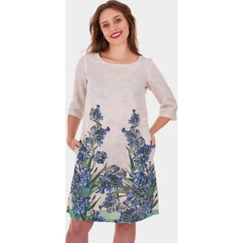 Dámské šaty Lněné 100% Lněné šaty Vincent Van Gogh Kosatce 1890 Velikost: EU 42