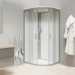 Mereo CK35172BSW Sprchový box se stříškou čtvrtkruh 80x80x221cm profily satin ALU, sklo Point, zadní stěny bílé, SMC vanička + připojovací hadice