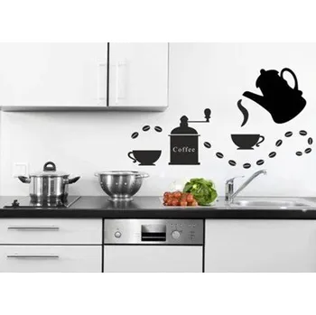 Samolepící dekorace Samolepka na zeď pro kuchyňskou kávovou soupravu 50 x 100 cm