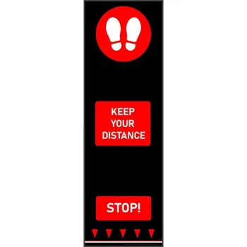 Rohožka Červená gumová textilní vstupní rohož s potiskem "Keep Your Distance" - 200 x 65 cm