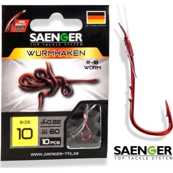 Rybářský háček Navázané háčky pro lov na žížaly Saenger Wurmhaken R-18 velikost: 10