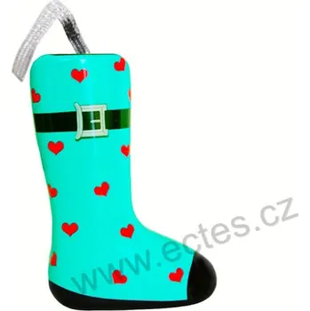 Dóza na potraviny BOTIČKA tyrkysová plechová dóza na zavěšení s červenými srdíčky