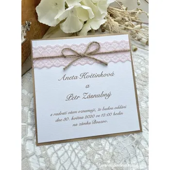 Pozvánka Pod Rukama Svatební oznámení Rustikal I. Barevnost: lososová, Velikost v cm: čtverec 13x13