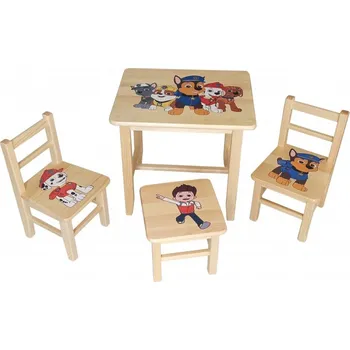 Jídelní židlička drew-mix Dětský dřevěný stoleček a židličky z borovice Psí Hlídka NR35 1S+2K+1T mixdre