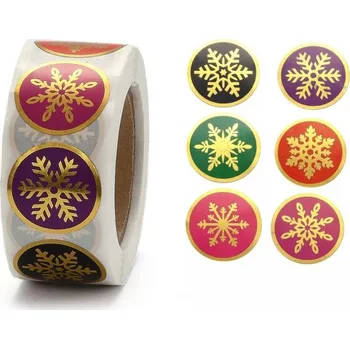 samolepka Samolepky na kotoučku - kolečka Sněhové vločky pestré (500 ks)