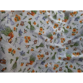 Látka loneta tisk slunečnice a levandule