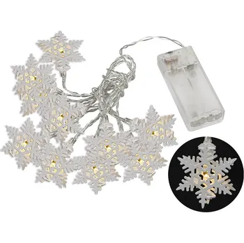 Vánoce Platinium Světelný LED řetěz 10 diod, kovové vločky, 1,6 m, teplá bílá