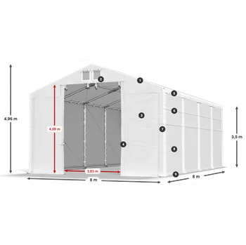 Zahradní stavba Skladový stan 8x8x3,5m střecha PVC 620g/m2 boky PVC 620g/m2 konstrukce ZIMA PLUS Bílá Bílá Bílá