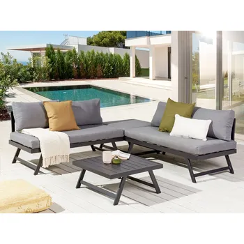 Zahradní sestava 5místná zahradní sedací souprava Šedé polštáře Černý rám Nastavitelná sedadla Konferenční stolek Moderní design Beliani