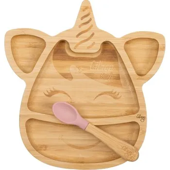 dětská jídelní sada CITRON bambusový talířek s přísavkou a lžičkou Jednorožec