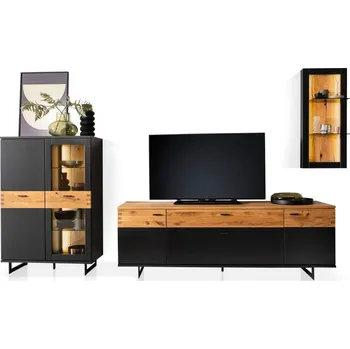 Obývací stěna Antracitová obývací stěna kombinace MDF/kov/divoký dub Wolf