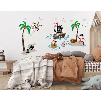 Samolepící dekorace Samolepka na zeď "Opičky - Piráti" 93x66 cm