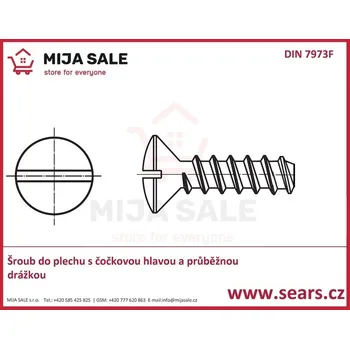 Šroub DIN 7973F - P 6,3x 38 - zinek- Šroub do plechu s čočkovou hlavou a průběžná drážka