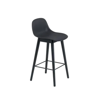 Barová židle Barová židle se zádovou opěrkou Muuto FIBER COUNTER STOOL WOOD BASE - zvolte provedení Barva židle: Černý antracit/Černý plast