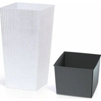 Pěstitelství MEVA Čtvercový květináč Rato Square 11 l / 26,6 l - béžová bílá, Objem: 11 / 26,6 l