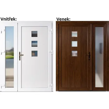 Vchodové dveře Dvoukřídlé vchodové dveře plastové Soft Ella+Sklo Nisip, Zlatý dub/bílá, 130x200 cm, pravé