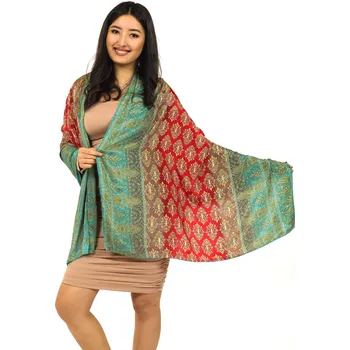 Šátek Himalife Maxi šátek Paisley - tyrkysová s červenou