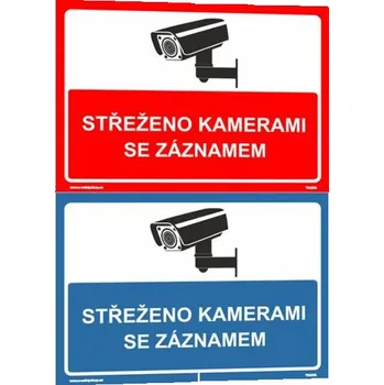 Traiva s.r.o. Střeženo kamerami se záznamem Verze: Plast 297 x 210 mm (A4) tl. 0.5 mm - modrá - Kód: 02009